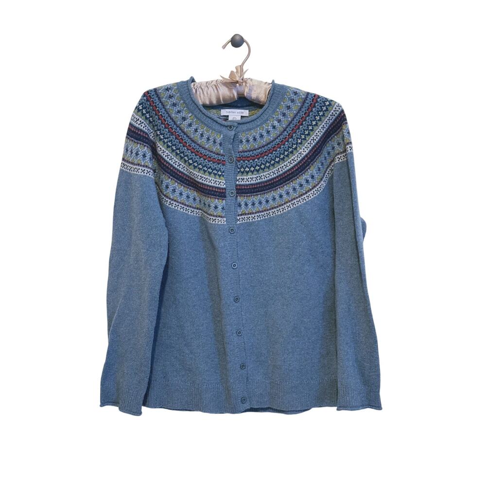 Tabitha Webb FairIsle Wool Cardigan Grandpa Sweater Large Nordic Heritage Cozy